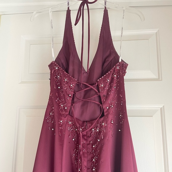 Betsy & Adam Burgundy Beaded Gown - size 10 - Picture 3 of 4